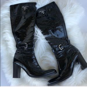 Authentic Prada Milano Shiny Black Heeled Boot